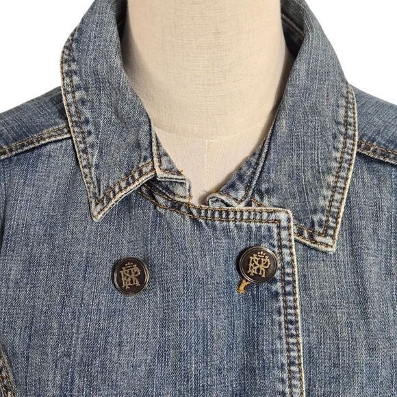 Express Vintage 90s Denim Double Breasted Patch Jacket - Picture 2 of 8